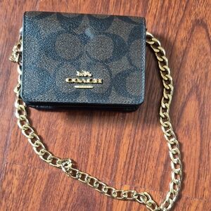 Coach Signature Brown Crossbody Bag with Gold Chain
